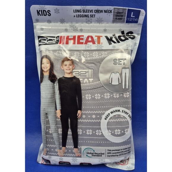 32 Degrees Heat Base Layer Set Gray Snowflakes Shirt Leggings Kids L(12/14) NEW - Picture 1 of 9